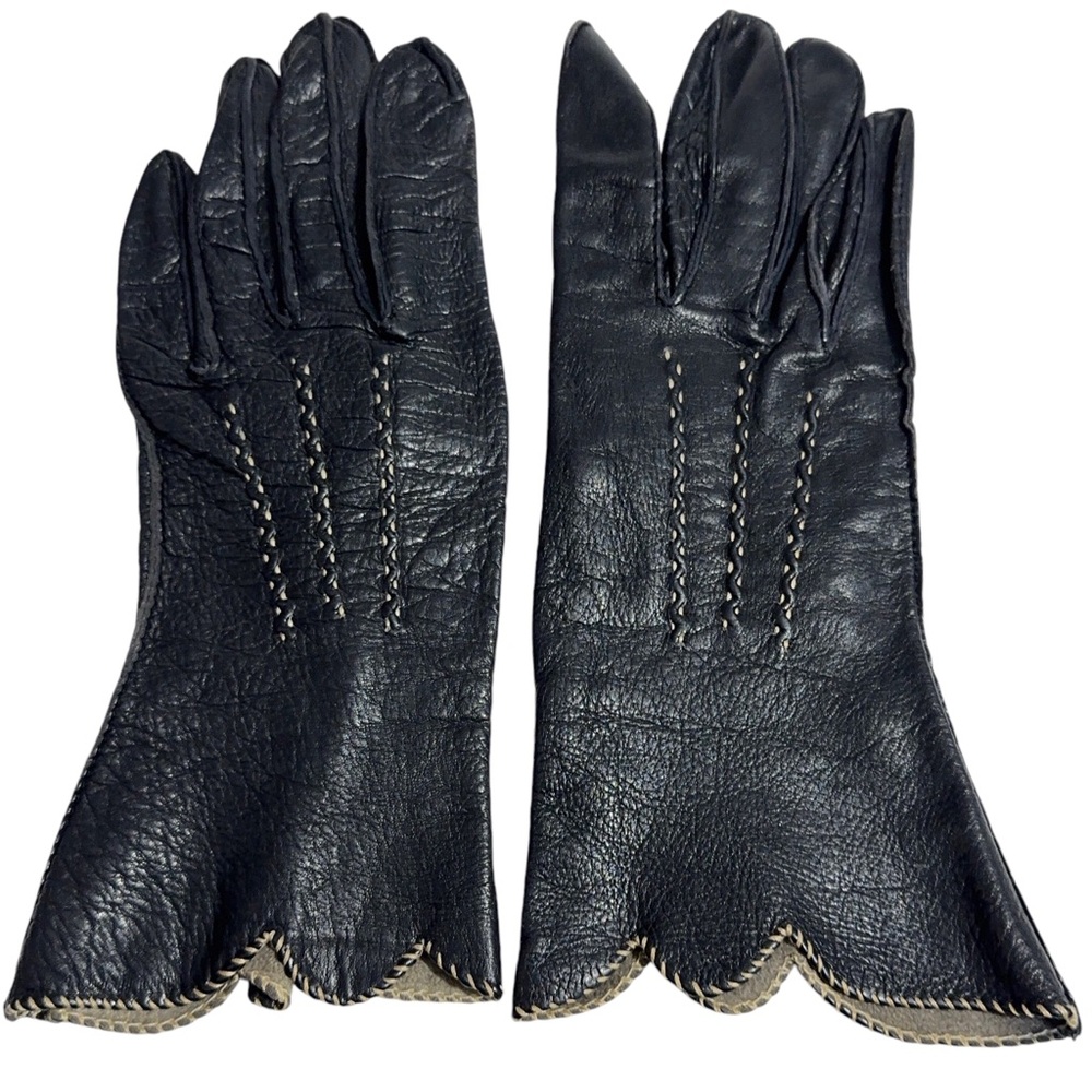 Womens Vintage Deerskin Gloves Scalloped Edge Size 6.5 Unlined Gift